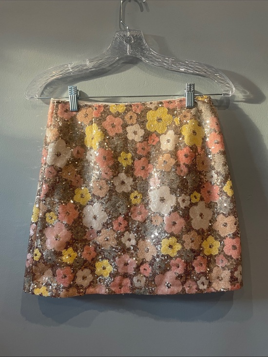 Dresses & Skirts - Floral Sequin Mini Skirt - Pink, Yellow & Brown